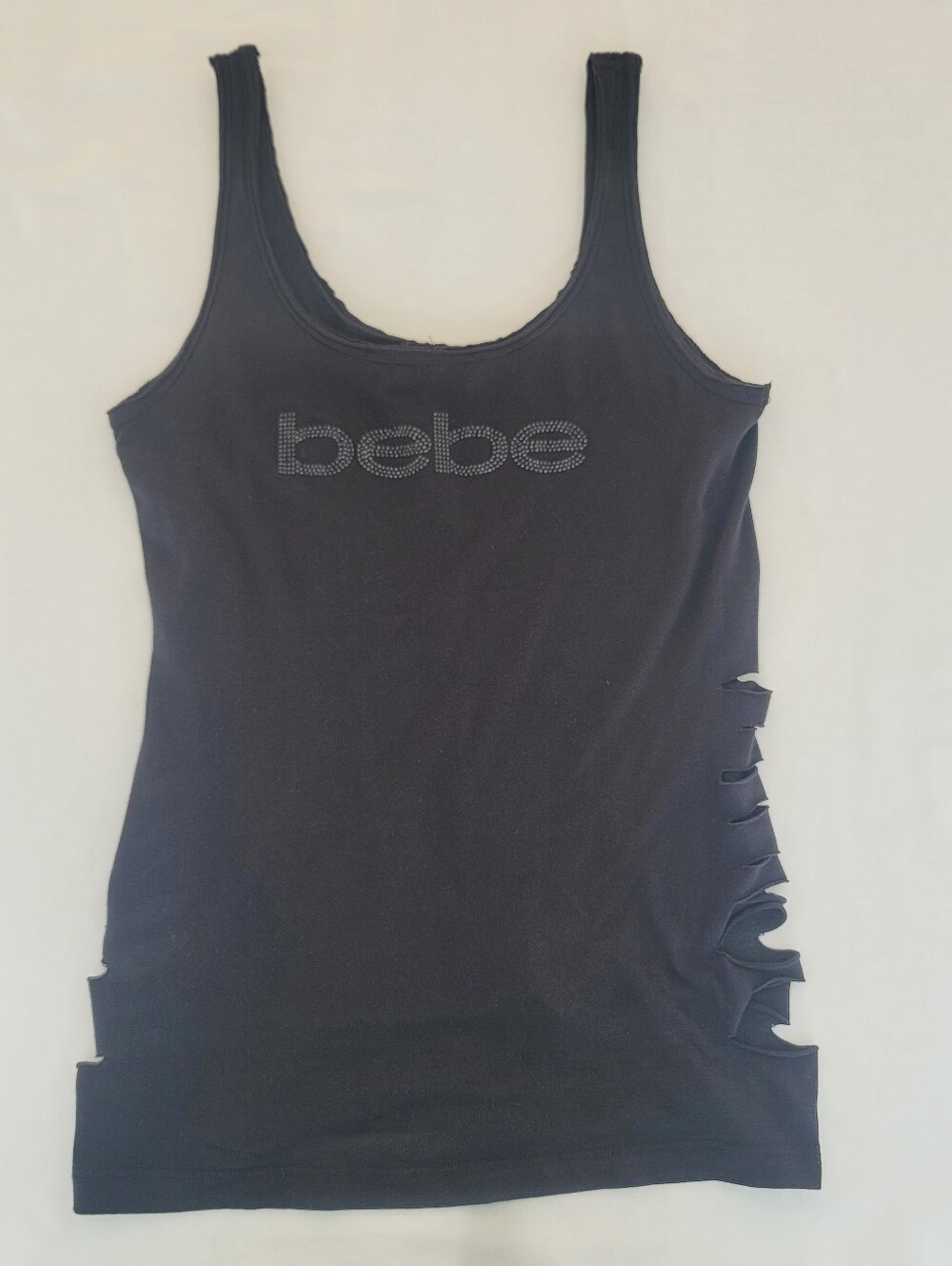 Bebe Vintage Rhinestone Logo Tank Top In Black Y2K